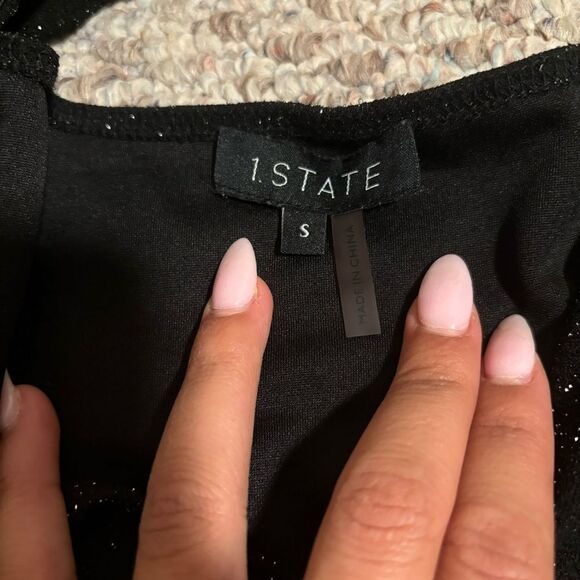 1.State Cropped Textured Wrap Top Black Glitter Shimmer- Size Small - Picture 8 of 8